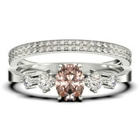 Classic 1. Carat ovalni morgatit i dijamantni movali zaručni prsten, vilinski i ukusni prsten, vjenčani prsten u sterlingu srebrne sa 18k bijelim zlatnim oblogom, poklon, prsten za obećanje, prsteni