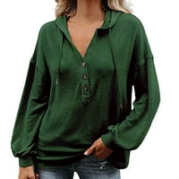 Vrhovi dugih rukava za žene Osnovne majice Jesen Zima Čvrsta gumba Kapuljač pulover 90-ih Egirl Majica