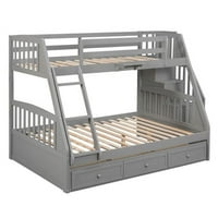 Twin-prevozni krevet na kat s ladicama, ljestvicama i skladištem stepenicama, sivom bojom