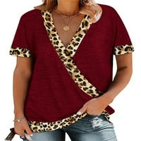 Prednjeg swwalk majica V izrez Majica Kratki rukav Ljetni vrhovi Rad Bohemian Tee Leopard tiskana tunika