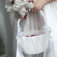 Musuos svadbena cvjetna djevojka košarica saten bowknot Fau Pearl uljepšava bijelu košaru za svadbenu banket