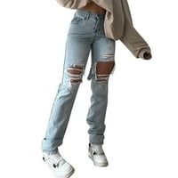 Ženske traperice visokog struka traperice hlače modne traperice Labavi rupe Jeans hlače traperice za žene trendi