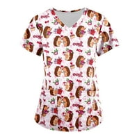 Ženske košulje Ženska modna radna odjeća s kratkim rukavima V-izrez s džepovima tiskanim vrhovima Watermelon