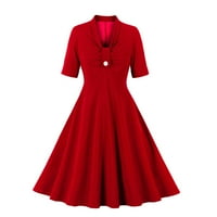 Bigersell mamusne haljine Ženski kratki rukav V-izrez retro visokog struka Bodycon haljine za ženske obične haljine za sunčanje, stil 25730, crveni l