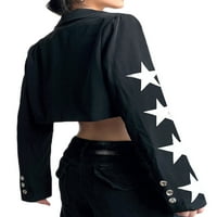 Lieramram Žene obrezane jakne, dugih rukava Carl Star Print Outwear za casual svakodnevno
