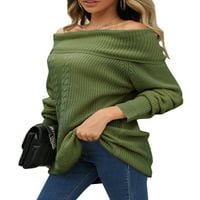Cindysus Women Love Solid Bool Jumper Tops Dame Ladies Pleteni džemperi Izvučeni pulover za vrat Off