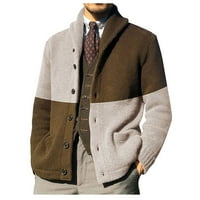 Tking modni džemperi za muškarce za muškarce Casual Shawl dugih rukava blok u boji na pletene džempere - bež xxl