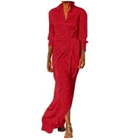Ženska ljetna haljina seksi ležerna V-izrez Solidna tanka dugačka haljina maxi haljine plaže zasebnica crvena američka veličina: 6