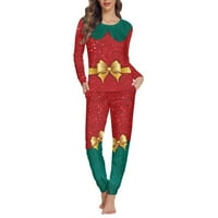 Božićni poklon Bo Ispis Termički ženski pamuk pamuk, lagani PJS za žene, o-vrat pidžama za žene set