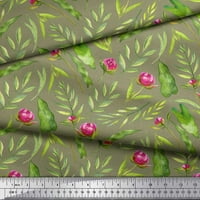 Soimoi Green Poly Georgette Tkaninski listovi i pupoljci Cvjetni ispis tkanine uz dvorište