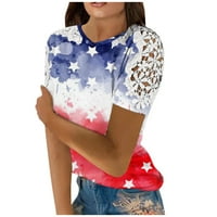 Ženski ljetni okrugli vrat kratki rukav majica čipkasti spajanje neovisnosti Dan Ispiši vrh