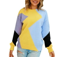 Njshnmn Womens džemper Crewneck Boja blok pulover pletene vrhove, m