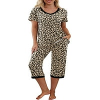 Cathery Womens pidžama postavio je kratki rukav Ležerne prilike V izrez VOZI i opreme kapri-hlače