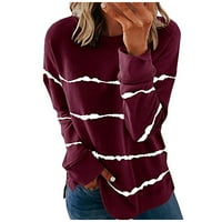 MLQIDK ženske košulje dugih rukava Ležerne duge sa dugim rukavima Crewneck Cute Striped ispisani labavi
