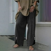 USMixi ženske ležerne pamučne pantalone plus veličina nepravilno dugme široke noge duge hlače za vuču