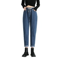 Ženske traperice Žene Solid Harlan Hlače Jeans Elastic High Struk hlače opuštene ravne ženske traperice