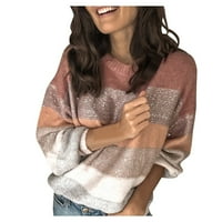 Entyinea Ženske prevelike džempere Crewneck preveliki pulover pletene džempere dugih rukava ružičasti