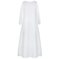 Ženske haljine s dugim rukavima patchwork casual maxi a-line okrugla dekoltetna haljina bijela 4xl