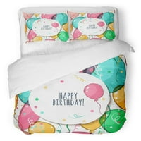 Rođendan sa posteljinom sa akvaretnim zračnim balonima Sažetak šarenog za praznični festival Twin Veličina prekrivača sa jastučem za kućnu posteljinu ukras