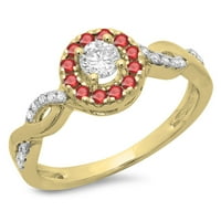DazzlingRock kolekcija 14k okrugli rubin i bijeli dijamantski dame Swirl Bridal Halo angažman prsten,