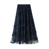 Bazyrey suknje za žene Solid Modne mrežice labave povremene suknje s visokom strukom Midi suknje plava