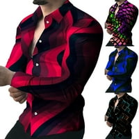 Modni muški majica lapela tanka ležerna labava bluza s dugim rukavima dolje crveno m