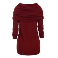 Bazyrey ženske dugih rukava plus veličina scoop vrat casual majica čvrsti pulover crveni, m