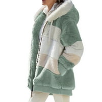 Fluep kontrastni plišani podstavljeni kaput labav fit zatvarač zatvarač kaputa sa kaputom prema kaputu za žene