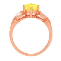 1. CT sjajan okrugli rez sintetički žuti moissine 14k Rose Gold Tro-kameni prsten SZ 5.75
