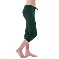 Ljetne hlače za žene Žene vježbaju gamaše Stretch tipka za struk Pocket Yoga teretana Obrezana pantalona vojska zelena XL