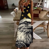 Dianli haljine za zastavu za žene V-izrez bez rukava Maxi Američka zastava Ispiši ljetne haljine špagete