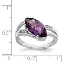 Jewels Sterling Silver Rhodium-Plated ametist i dijamantni prsten