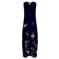 Haljine za žene bez rukava za ispis cvjetni uzorak V-izrez Maxi Loose Fit svakodnevno formalno elegantno