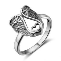 Srstrat Angel's Memorijalni prsten, vintage legura prsten za žene vjenčani prsten poklon moje srce živi u nebu anđeoski krilni prsten za žene nakit sjećanja mame tata baka djed pametni poklon za djecu
