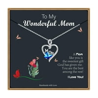 Majke poklone Leptir ogrlica za mamu s sterling srebrna leptir kristalna ogrlica za srce za mamu