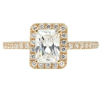 1. CT Sjajni smaragdni rez Clear Simulirani dijamant 18k žuti zlatni halo pasijans sa accentima prsten