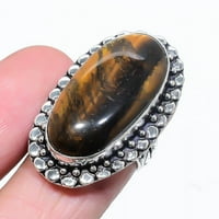 Tiger Eye Gemstone Handmade Sterling srebrni nakit veličine 7