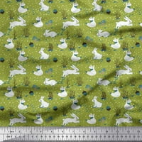Soimoi Green Poly Georgette tkanina od gljiva, offnut & zec životinjski ispis tkanine sa širokim dvorištem