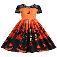 Lilylll ženski kratki rukav A-line Swing haljina Halloween Gothic Čipka