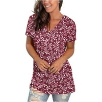 Žene V izrez na vrhu Casual majica kratkih rukava Ispisana Plus size Ljetna majica Tunic S