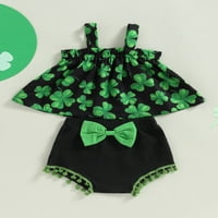 Diconna Toddler Girl St. Patrick's Day odjeća bez rukava bez rukava Četiri lista djetelina na vrhu luka hlače odijelo tinta zelena 70