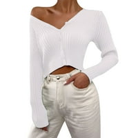 Petites džemperi ženski s dugim rukavima otvoreni pleteni pleteni kardigan džemper bijeli x-veliki