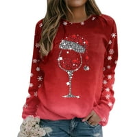 Modni pulover džemper za žene sretan božićni print o vrat duks okruglog vrata Fit pulover na vrhu majica