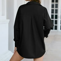 Sinimoko ženska haljina dugih rukava dugačka košulja za žene labava čvrsta košulja top black m