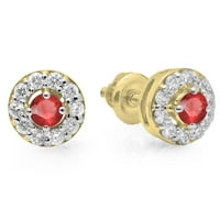 Kolekcija Dazzlingock 18k okrugli rubin i bijeli dijamantski ženski klasterski naušnice, žuto zlato