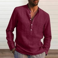 Košulje za muškarce casual štand ovratnik čvrsta košulja dugih rukava džep pamuk vrhovi Thirs