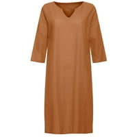 Strugten Ženska ljetna moda Retro V-izrez Side Džep Solidna boja kratki rukav Haljina Maxi haljine za