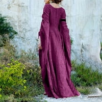 Haljine za žene Žene Jesen Zima Gothic Retro Solid dugih rukava haljina Maxi haljina ljubičasta