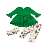 Calsunbaby Toddler novorođenčad Dječji djevojke Božićne čvrste boje O-izrez duge rukave Frilly pulover hlače šal