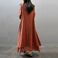 Haljine za žene plus veličine haljine lanski dvostruki sloj dugmeta i asimetrični maxi crveni m